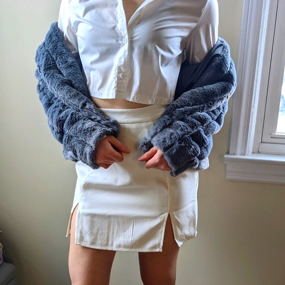 NWT, Missguided Dressy White Pencil Lined Mini Skirt With 2 Front Slits. Size 4 - Picture 5 of 16